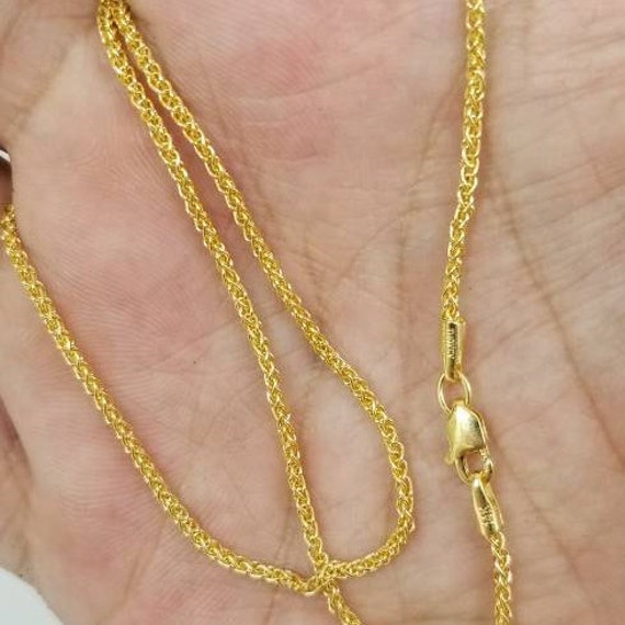 14k Yellow Gold Diamond Cut Round Wheat Necklace Pendant Chain 18/" 1.0mm