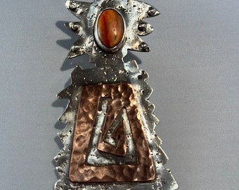 Pendant, sterling silver, copper, spiny oyster