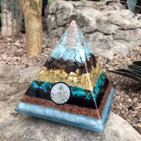 Small Divine Gaia Atlantis Rise Orgonite® Pyramid | Larimar | Chrysocolla