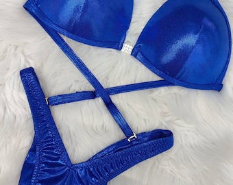 Bikini de competición de figura básica azul real/ Tronco de pose/ Bikini de modelo de fitness/ Bikini azul/ Bikini WBFF/ Bikini IFBB/ Bikini de diamante