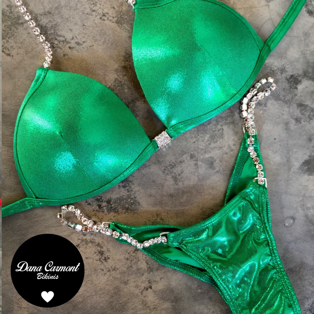 Emerald Green Mist Competition Bikini Posing Trunk Fitness Model Bikini
