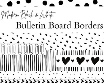 Printable Bulletin Board Borders Modern Black and White Set of 8 Instant Download PDFs Printable Bulletin Board Decorations