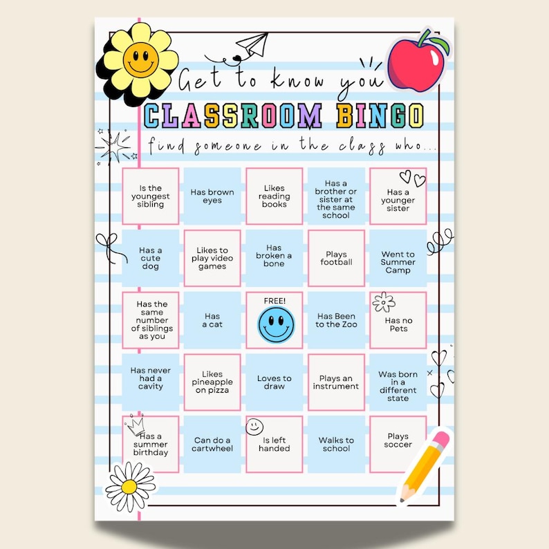 Classroom Bingo Printable Get to Know You Bingo for Classroom Ice ...