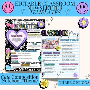 Classroom Newsletter Template Composition Notebook Classroom Theme Editable Template Cute Composition Weekly Newsletter Printable