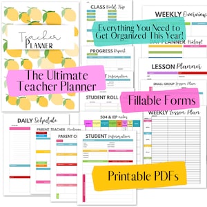 Teacher Planner | PRINTABLE SET | Undated |  Large 8.5&quot; x 11&quot; Instant Download PDFs | Little Lemons