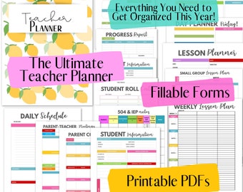 Teacher Planner | PRINTABLE SET | Undated |  Large 8.5&quot; x 11&quot; Instant Download PDFs | Little Lemons