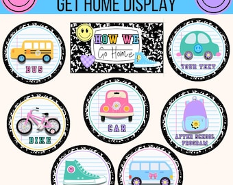 How We Go Home Classroom Printable Posters How We Get Home Chart Classroom Editable Composition Notebook Decor Varsity Patch Classroom Decor