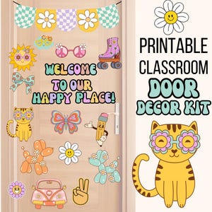 Groovy Classroom Door Decor Kit Printable Back to School Classroom Decor Classroom Door Decor Groovy Retro Door Welcome Door Kit