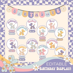 Birthday Bulletin Board Classroom Decor Kit Birthday Chart for Classroom Printable Birthday Classroom Display Balloons Editable Student Name