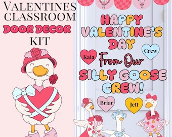 Valentines Classroom Door Decor Kit Printable Geese Classroom Door Decoration Kit Editable Valentine's Day Bulletin Board Decor Goose