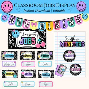 Classroom Job Display Classroom Printable Composition Notebook Decor Varsity Patch Classroom Job Chart Editable Job Posters