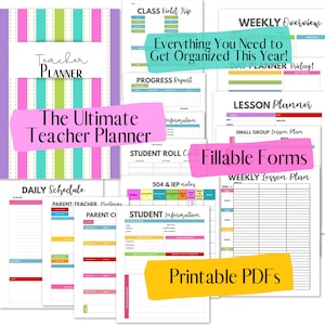 Teacher Planner | PRINTABLE SET |  Undated |  Large 8.5&quot; x 11&quot; Instant Download PDFs | Colorful Stripes