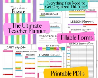 Teacher Planner | PRINTABLE SET |  Undated |  Large 8.5&quot; x 11&quot; Instant Download PDFs | Colorful Stripes