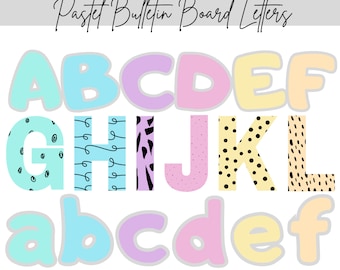 Bulletin Board Letters | Printable Set of 12 | Instant Download PDFs | Pastel Colors & Patterns