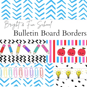 Bulletin Board Borders Printable Set of 8 Instant Download PDFs Modern, Bright & Colorful image 1
