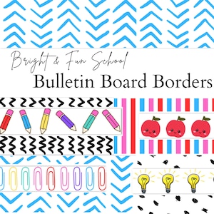 Druckbare Pinnwand Bordüren Set mit 8 Sofort Download Moderne helle Klassenzimmer Bordüren für bunte Pinnwand