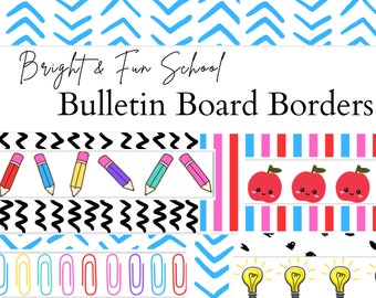 Printable Bulletin Board Borders Set of 8 Instant Download Modern Bright Colorful Classroom Borders for Colorful Bulletin Board