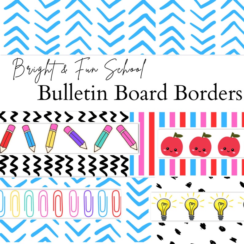 Bulletin Board Borders Printable Set of 8 Instant Download PDFs Modern, Bright & Colorful image 1