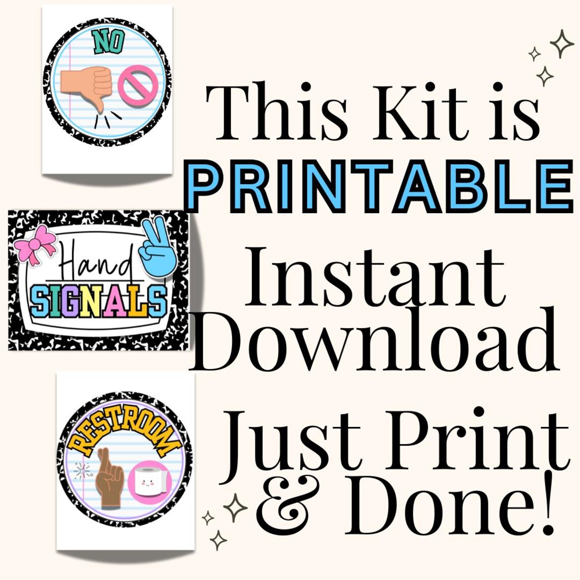Classroom Hand Signal Posters: Composition Notebook Theme (digital ...