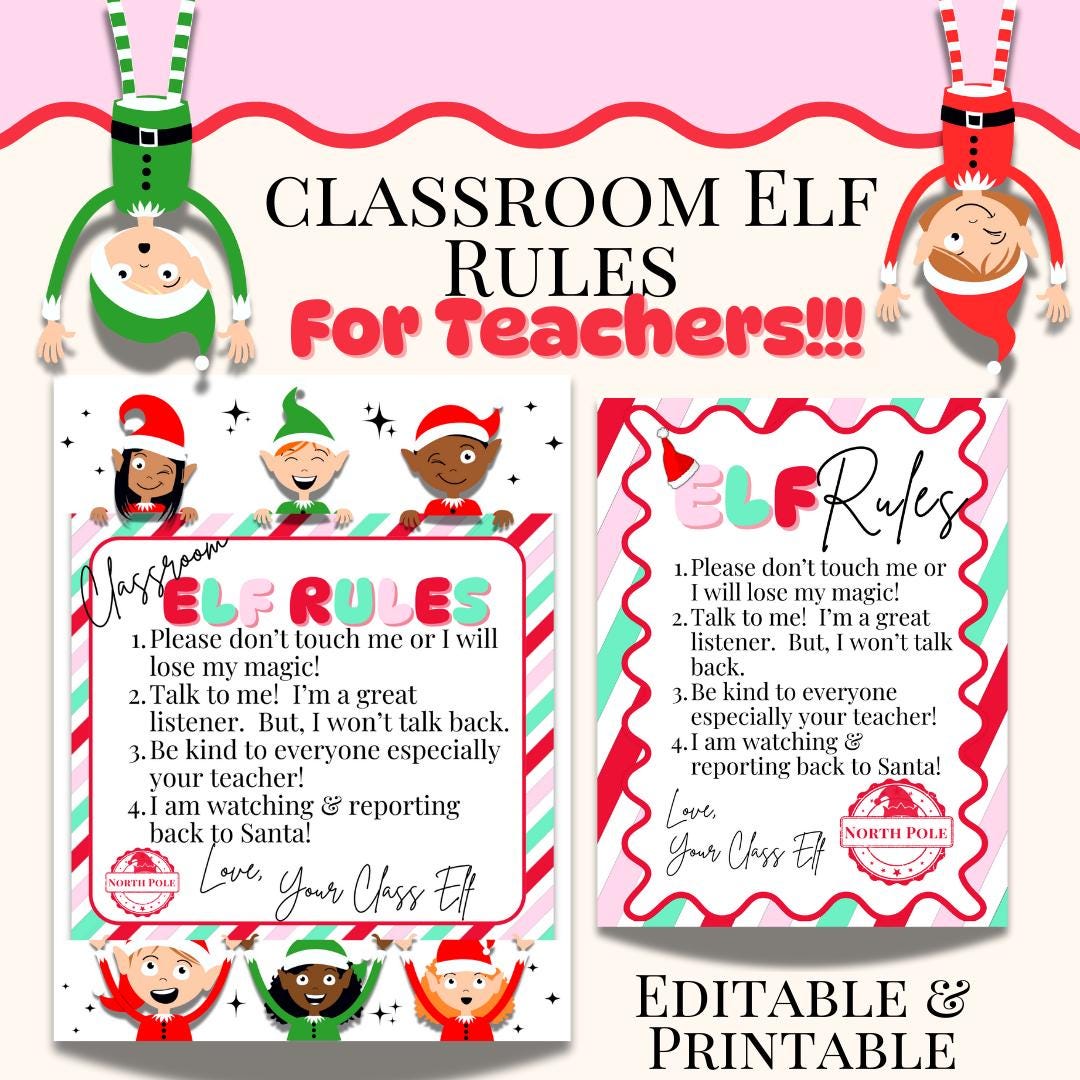 Student Elf Classroom Elf Rules Printable for Students Magical Elf Rules Editable ...