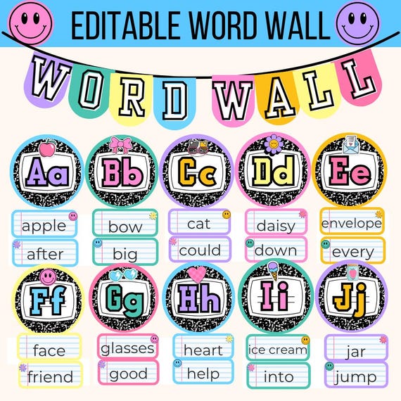 Editable Classroom Word Wall Posters: Composition Notebook Theme (Digital Download)