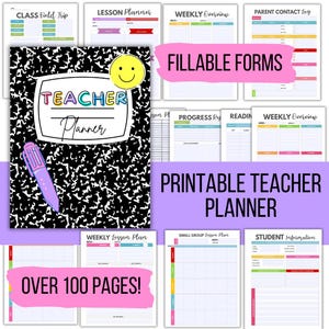 Undated Teacher Planner Printable Groovy Theme Teacher Composition Notebook Teacher Planner Printable Teacher Planner Fillable