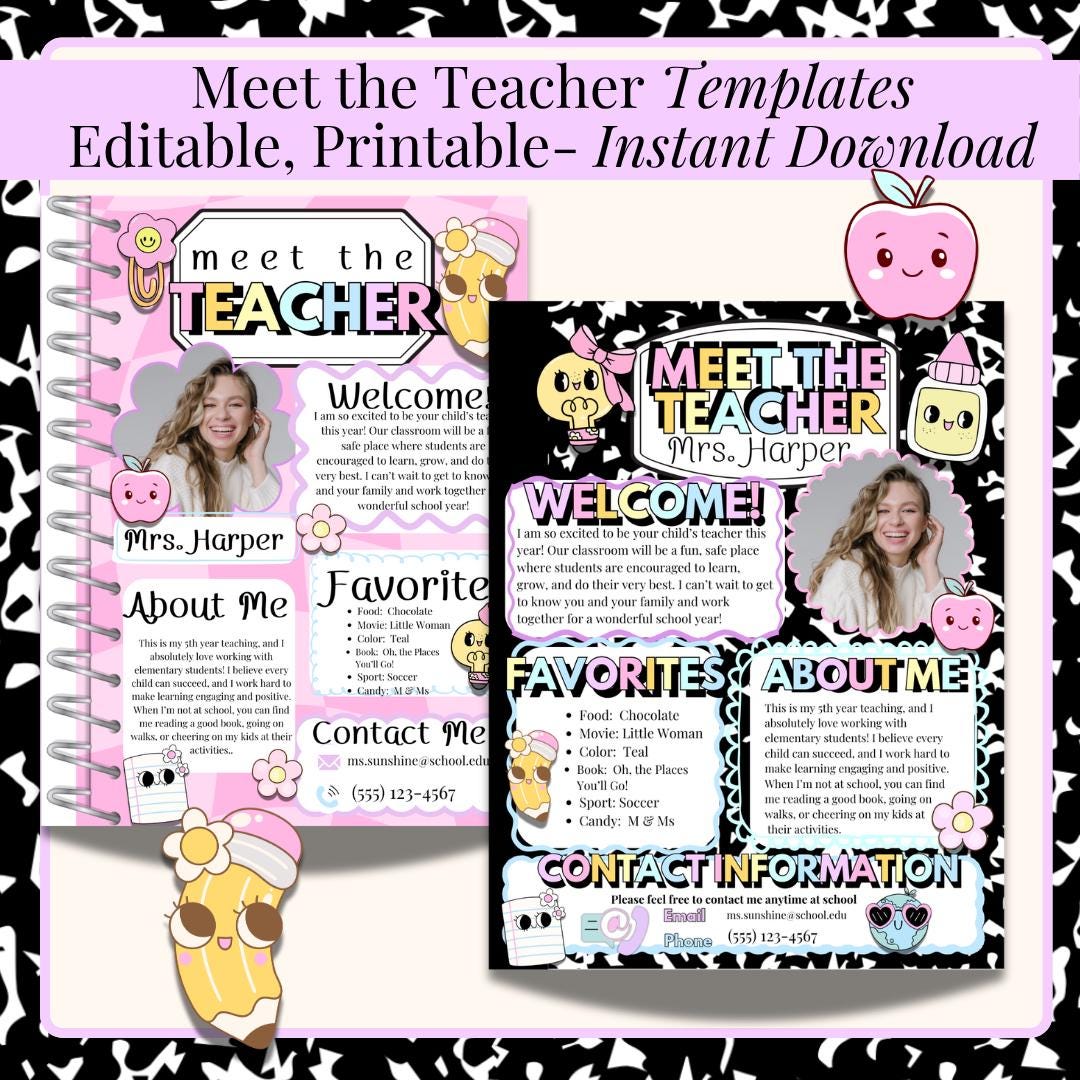 Meet the Teacher Template Editable Composition Notebook Cutesy Theme ...
