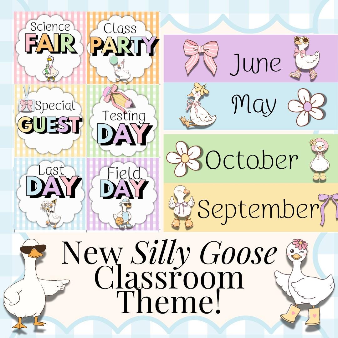 Pocket Chart Classroom Calendar Printable Silly Goose Theme Class ...
