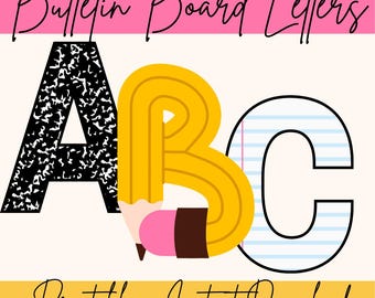Composition Notebook Bulletin Board Letters: School Supply Theme (PDF Printable Set A-Z, 0-9, Symbols)