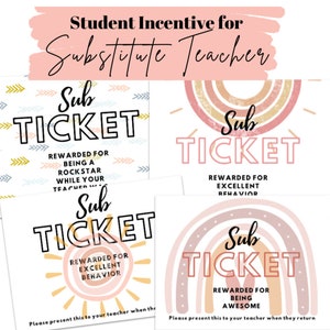 Sub Ticket druckbare Klassenzimmer Incentive für Schüler Download Boho Klassenzimmer-Manager für Lehrer Klassenzimmer druckbare Belohnung