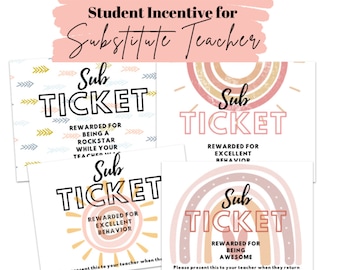 Boho Sub Tickets: Classroom Incentive, Substitute Teacher Reward (Digital Download)