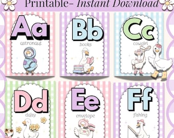 Alphabet Posters Classroom Printable Silly Goose Alphabet Posters for Preschool or Elementary School Print Cursive & D'Nealian Handwriting
