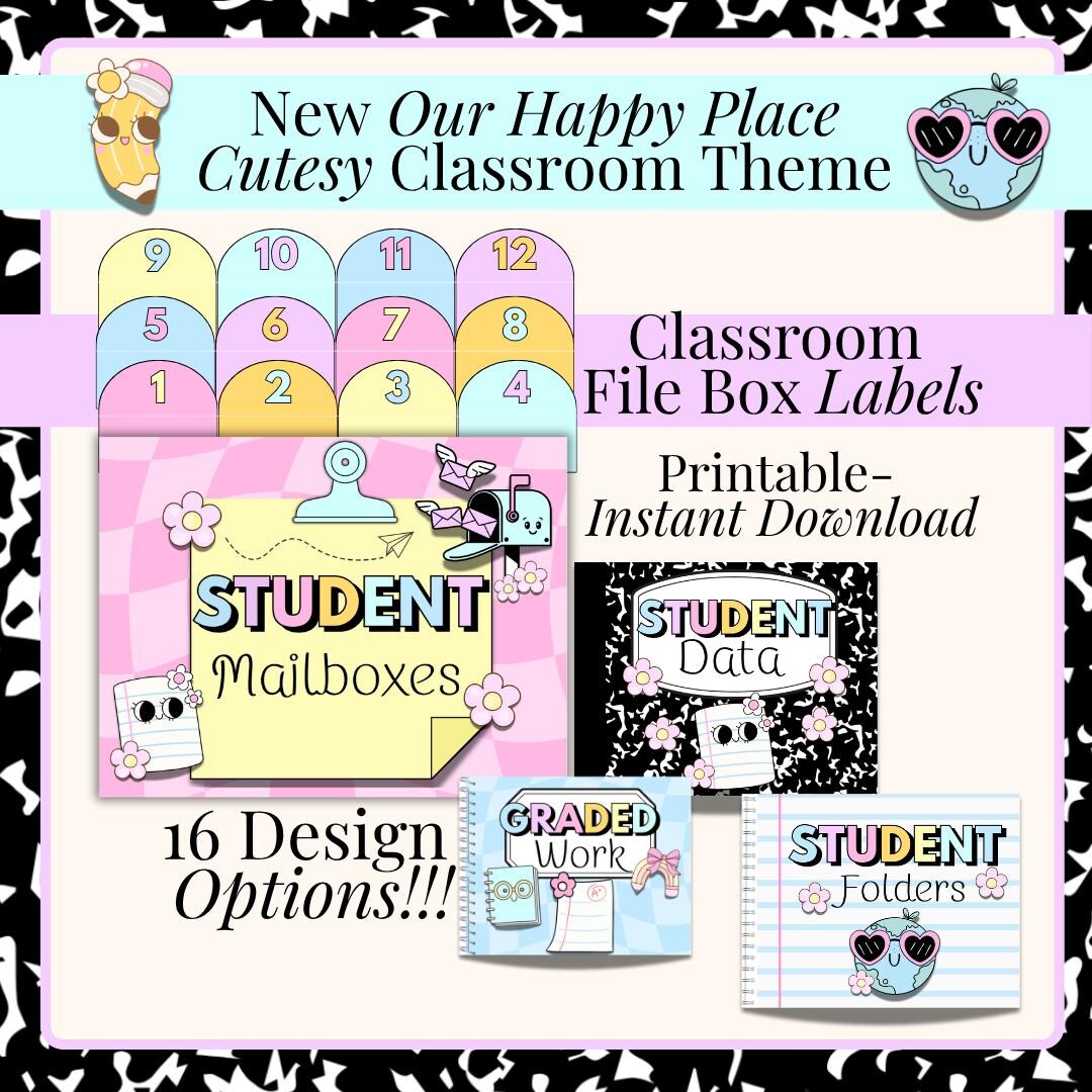 Classroom Mailbox Labels Composition Notebook Theme Student Data Labels ...