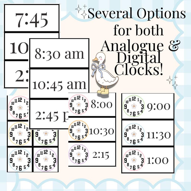 several options for both analogue and digital clocks