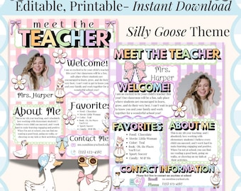 Meet the Teacher Template Editable Silly Goose Theme Meet the Teacher Canva Template Printable Digital Download