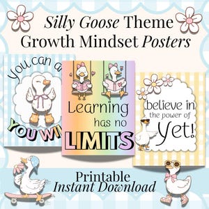 教室用成長マインドセットポスター Silly Goose 教室テーマ 印刷可能 デジタルダウンロード
