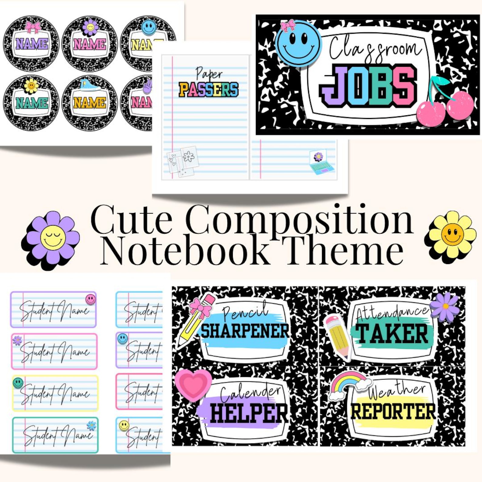 Composition Notebook Classroom Job Chart: Editable Printable (digital ...