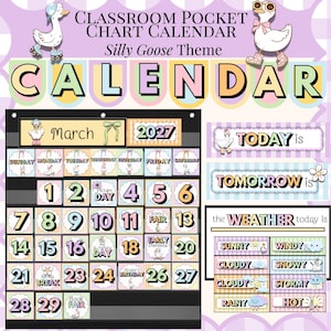 Pocket Chart Classroom Calendar Printable Silly Goose Theme Class Calendar Editable Canva Template Instant Download