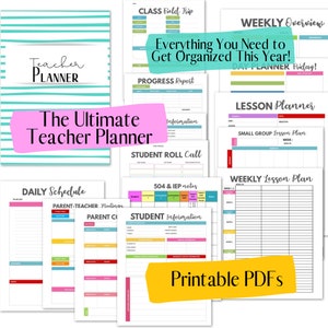 Teacher Planner | PRINTABLE SET | Undated | Large 8.5&quot; x 11&quot; Instant Download PDFs | Fillable Forms | Green Stripes