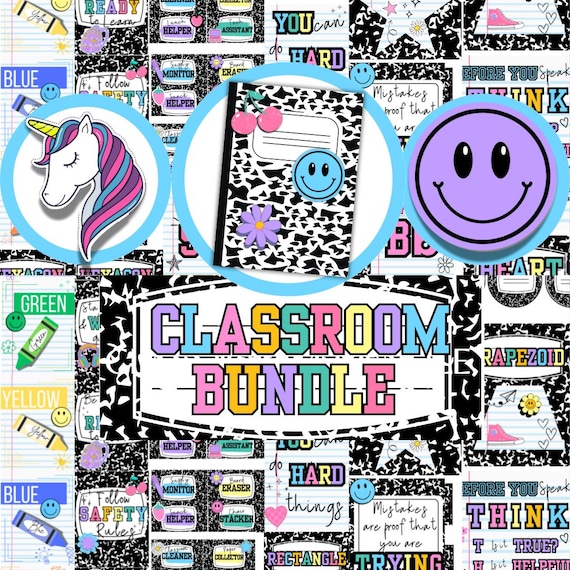 Classroom Decor Bundle Elementary Composition Notebook Classroom Theme Colorful Classroom Decor Bundle