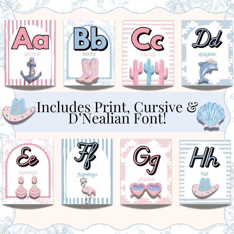 Alphabet Posters Classroom Printable Coastal Cowgirl Alphabet Posters