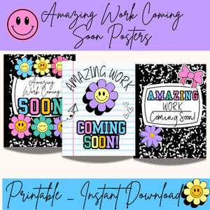 Amazing Work Coming Soon Posters Classroom Printable Composition Notebook Classroom Decor Varsity Patch Classroom Decor Classroom Posters