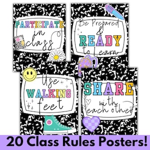 Classroom expectations and classroom rules printable signs classroom decor composition notebook classroom varsity patch rules editable