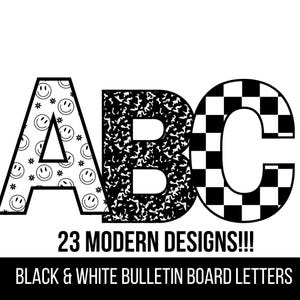 Black and White Bulletin Board Letter Set Printable with 23 Classroom Letters Modern Boho & Retro Bulletin Board Letters