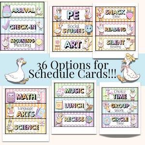 36 options for schedule cards with school subjects