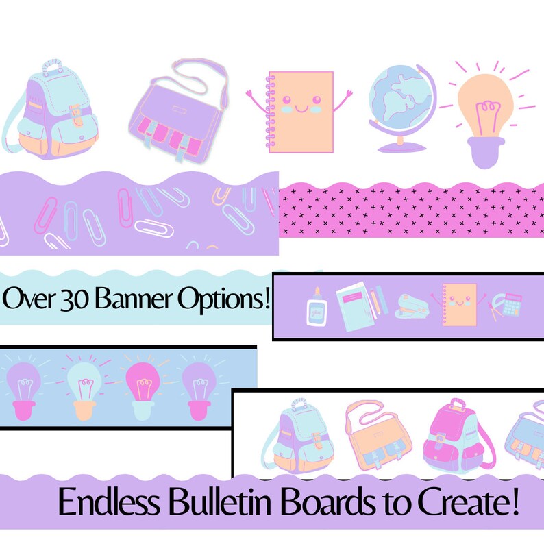 Pastel Bulletin board package includes graphics for bulletin boards bulletin board banners and bulletin board letters