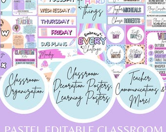 Pastel Classroom Theme Bundle Modern Classroom Decor Bundle Printable Classroom Calm Classroom Decor