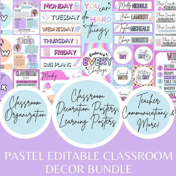 Pastel Classroom Theme Bundle Modern Classroom Decor Bundle Printable Classroom Calm Classroom Decor