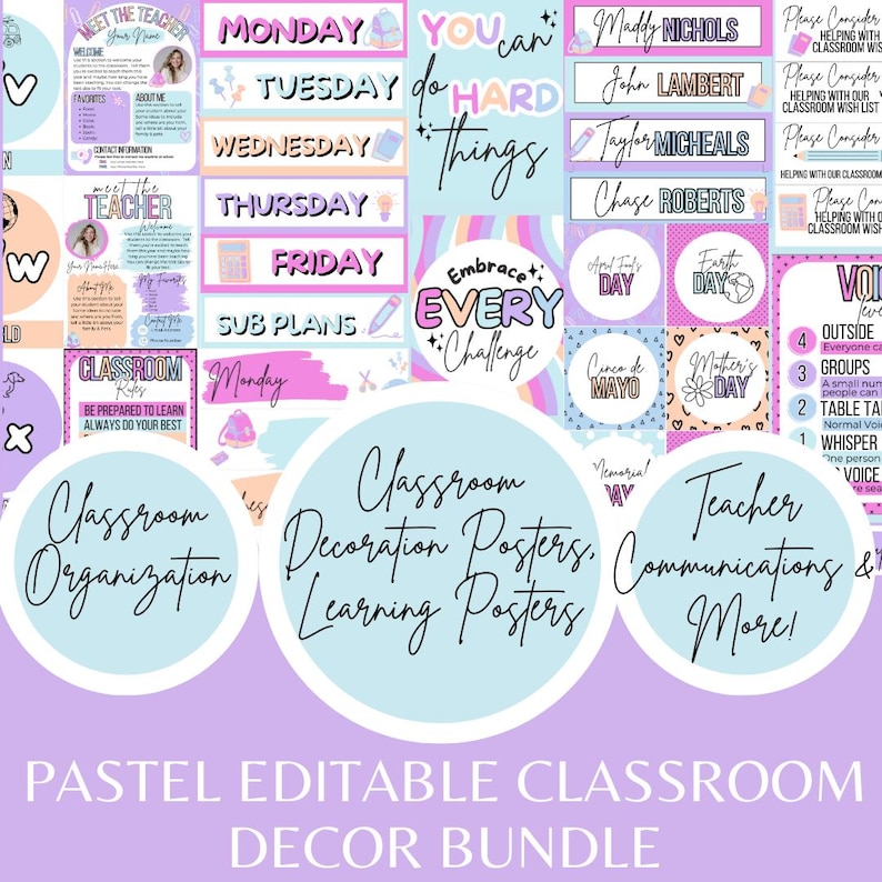 Pastel Classroom Bundle Printable Classroom Calm Class Theme Modern Classroom Decor Bundle