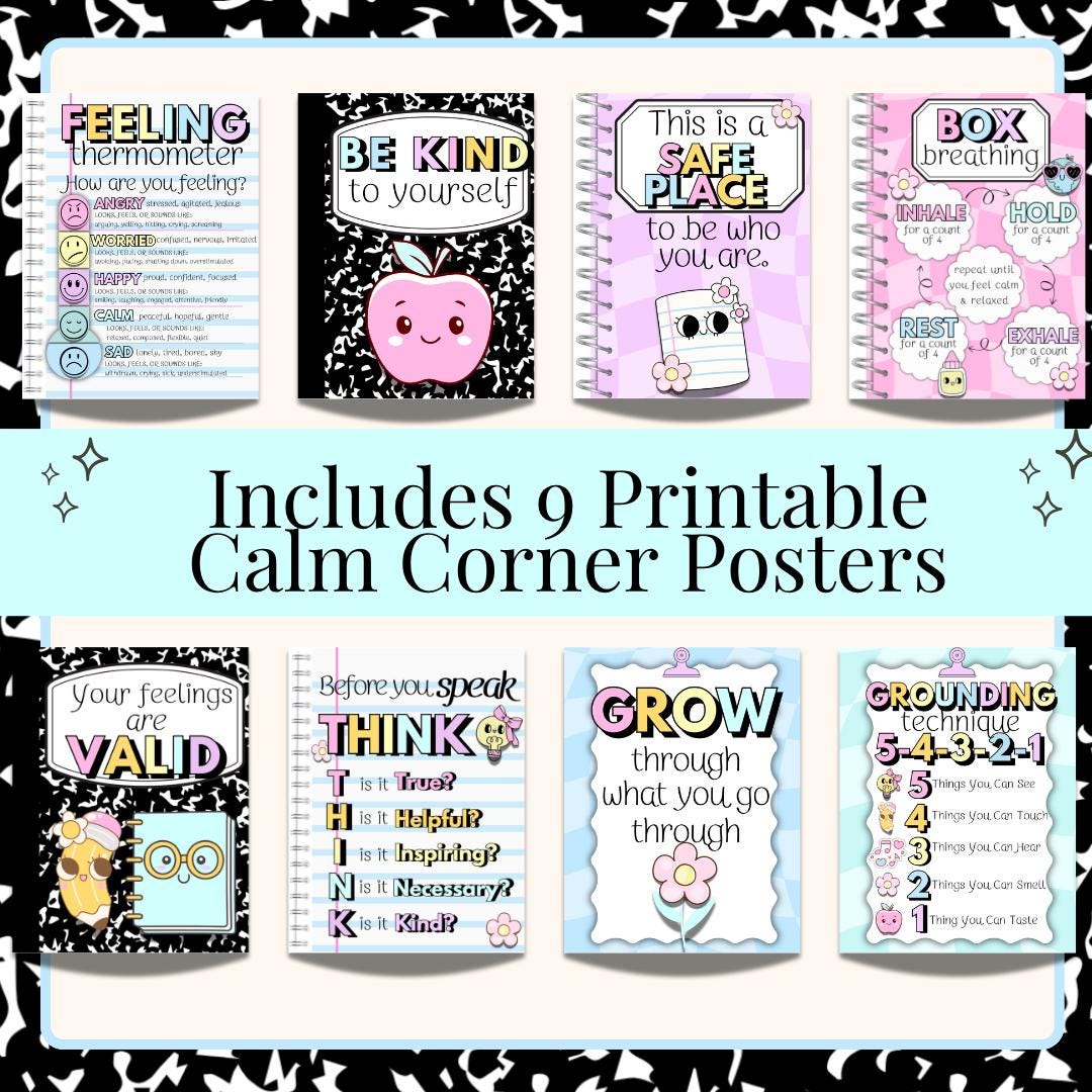 Calm Corner Classroom Posters Printable Composition Notebook Cutesy ...
